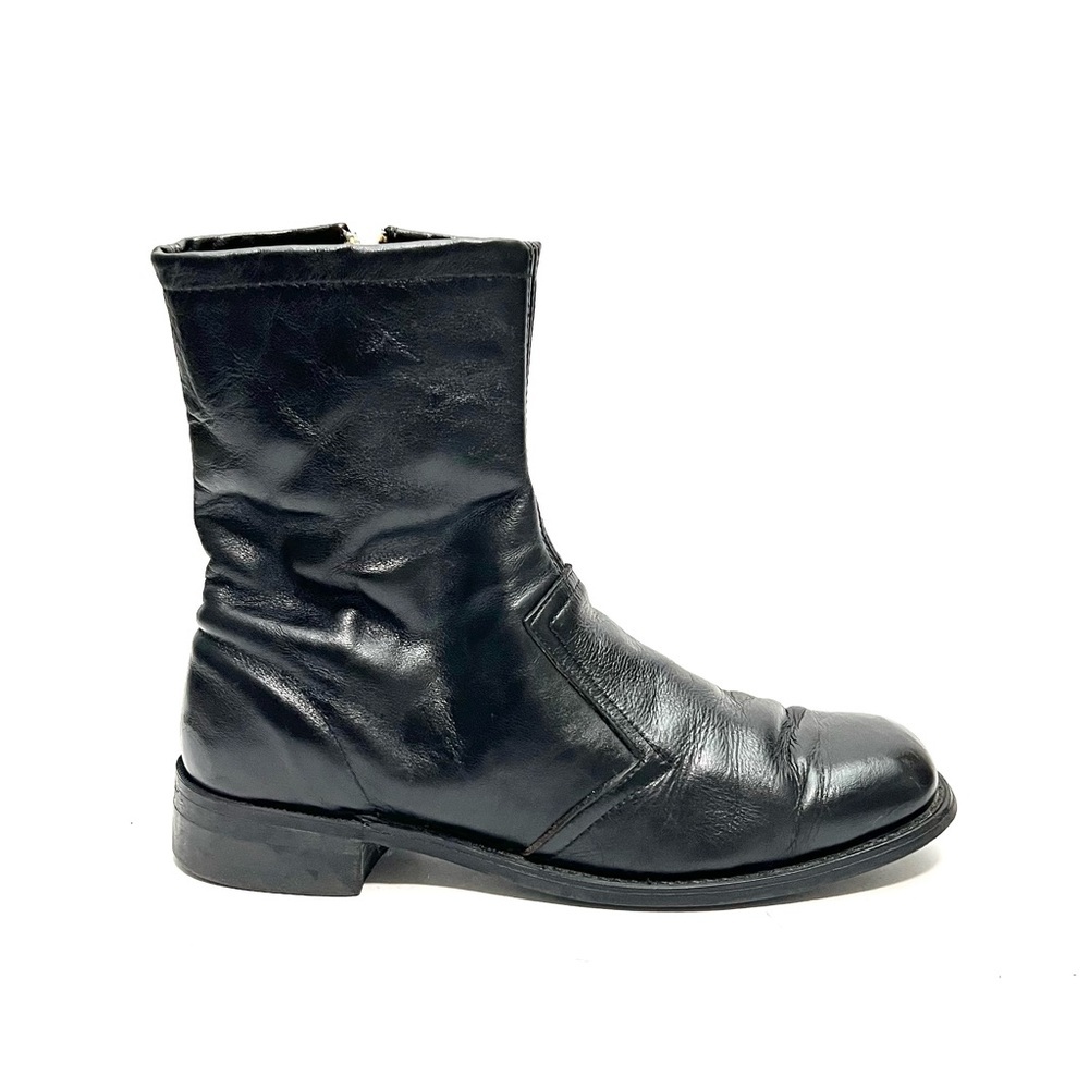 Vintage 1970s men's black leather fabric lined zip up ankle dress boots